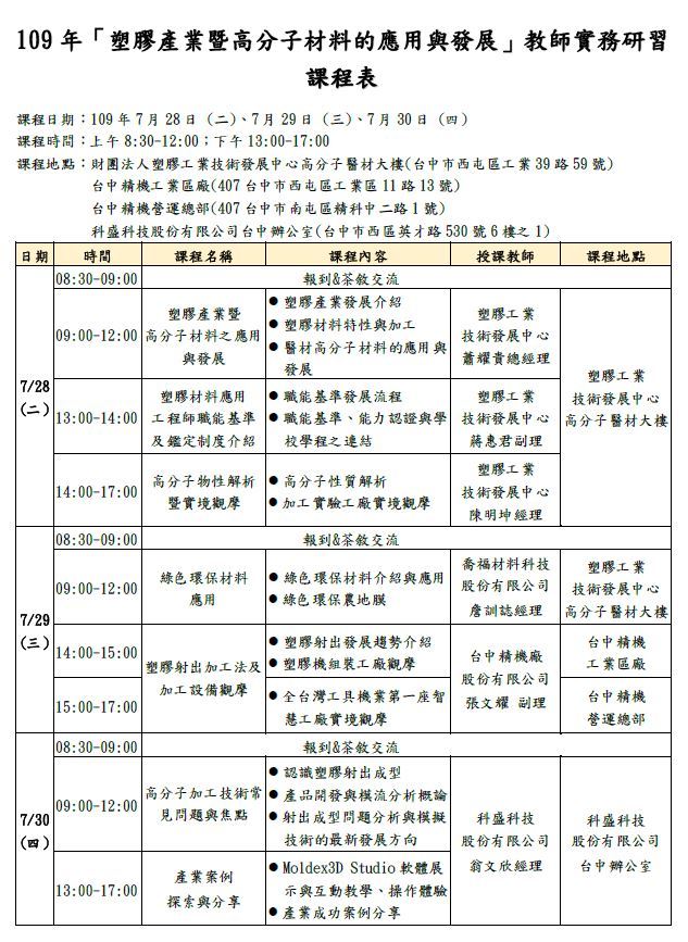 塑膠產業教師研習